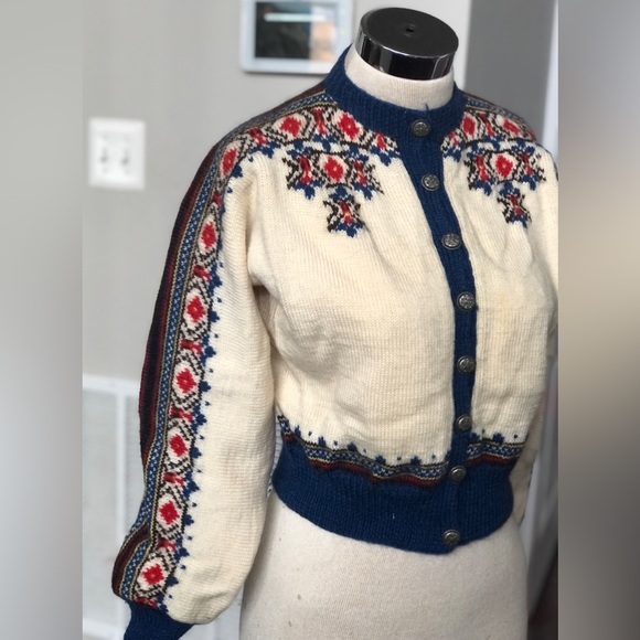 Vintage Handknit Norwegian Woolen Cardigan - Picture 1 of 15